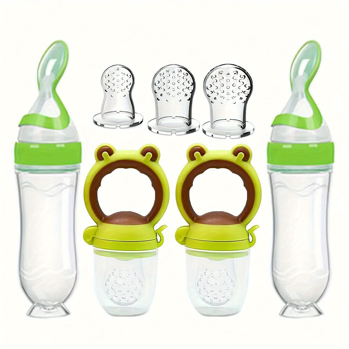 7-Piece Baby Feeding Set with Silicone Squeeze Bottles Spoons & Fresh Food Feeder Pacifiers, 3-Size Nipples, Complete Toddler Feeding Starter Kit, BPA-Free Baby Food Dispensing Set