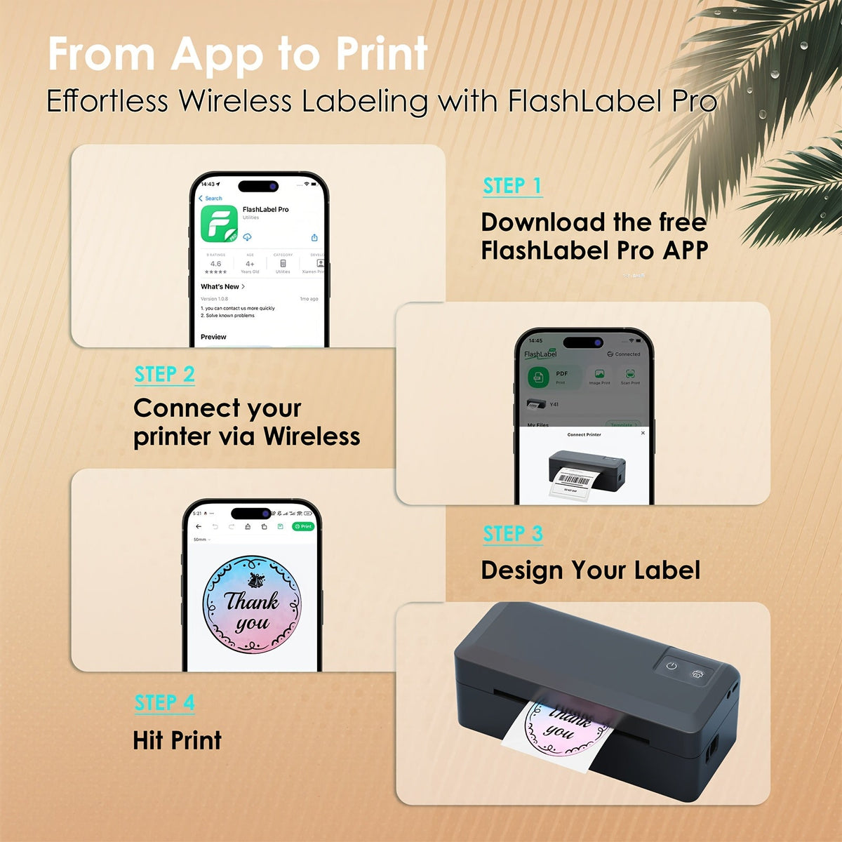 T53 Wireless 4x6 Thermal Label Printer - Compact Desktop, No Ink, iPhone/Android/Windows Compatible - Shipping, Mailing & Small Business Home Office - Black