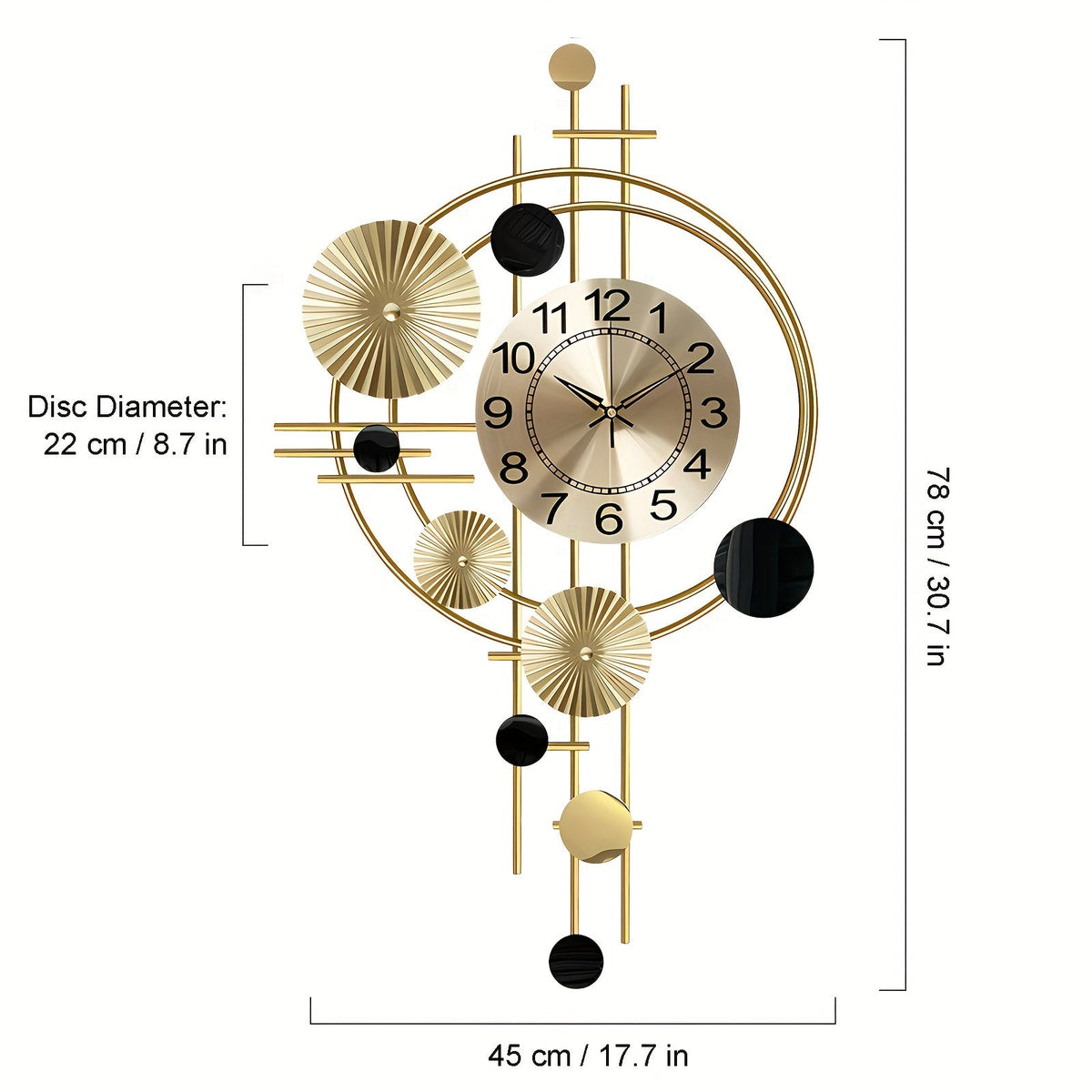 3D Metal Wall Art Clock – 30.7 × 17.7 Inch Silent No-Tick Decorative Modern Large Wall Clock for Living Room & Bedroom in Gold