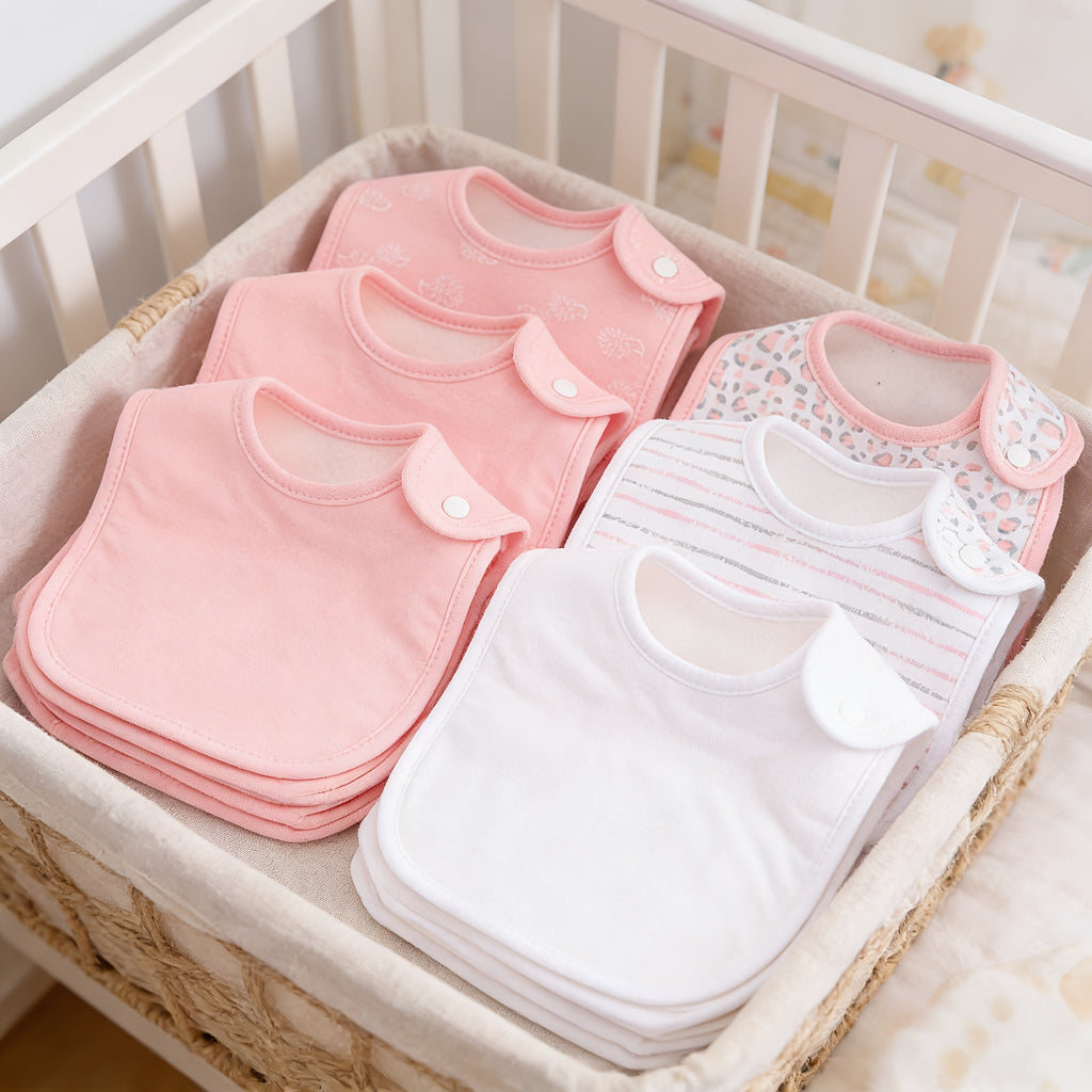6-Pack Snap Baby Bibs, Soft Absorbent Newborn Saliva Towel Drool Bib Set with Snap Closure for Infants & Toddlers, Pink