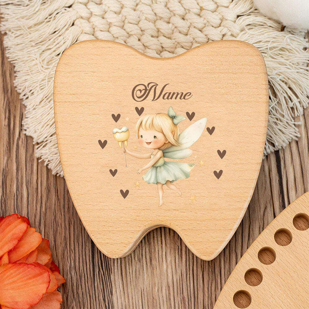 Personalized Baby Tooth Keepsake Storage Box, Custom Name & Color-Printed Design for Incisors Canines & Wisdom Teeth, Tooth Elf & Tooth Angel Designs, Baby Milestone Memory Gift