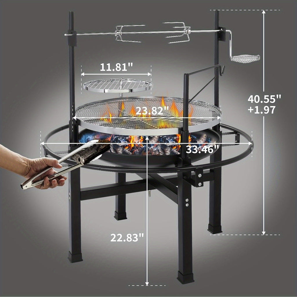 33-Inch Outdoor Wood Burning Fire Pit with 2 Grills, Swivel Cooking Grate & Removable Grill, for Backyard, Patio, Picnic & BBQ