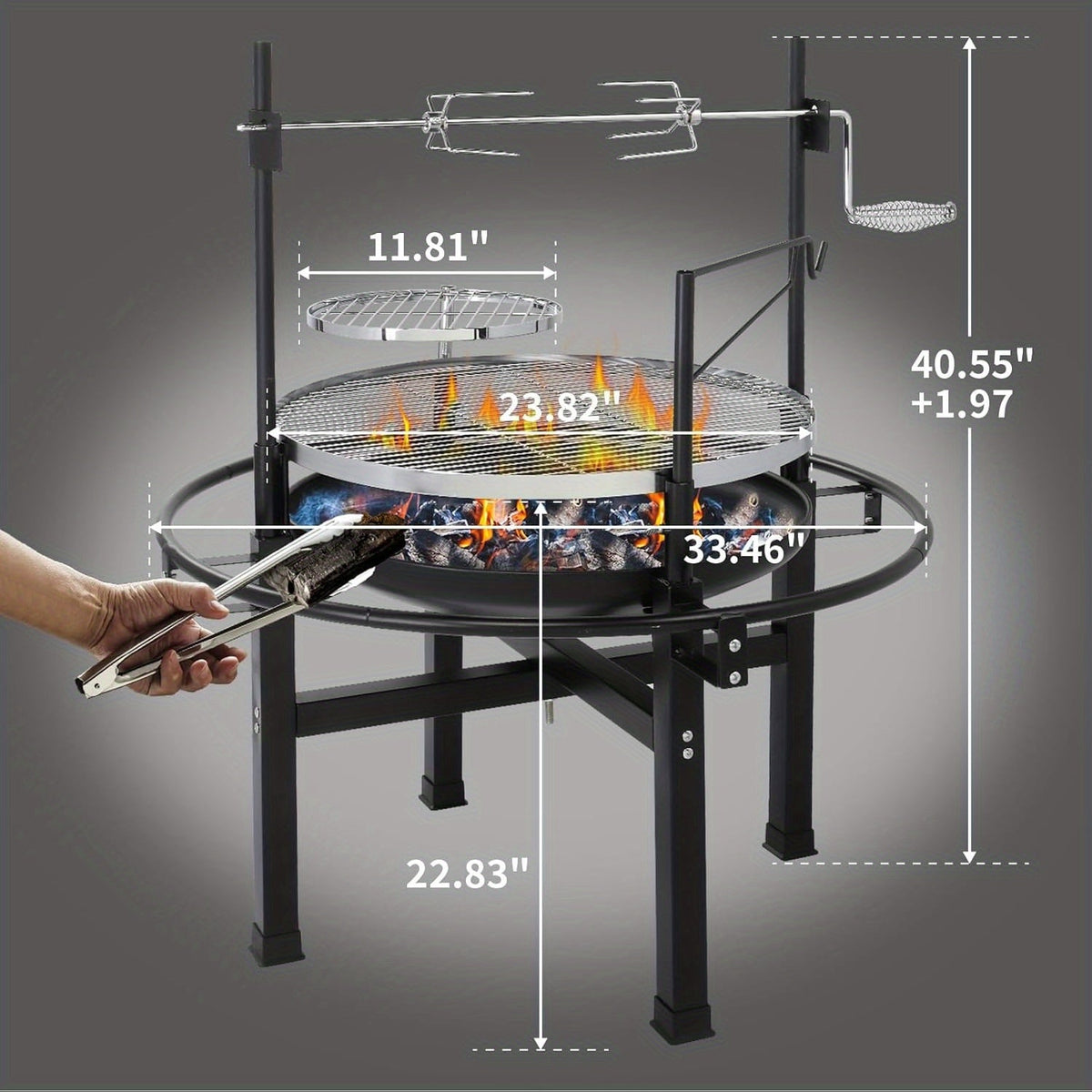 33-Inch Outdoor Wood Burning Fire Pit with 2 Grills, Swivel Cooking Grate & Removable Grill, for Backyard, Patio, Picnic & BBQ