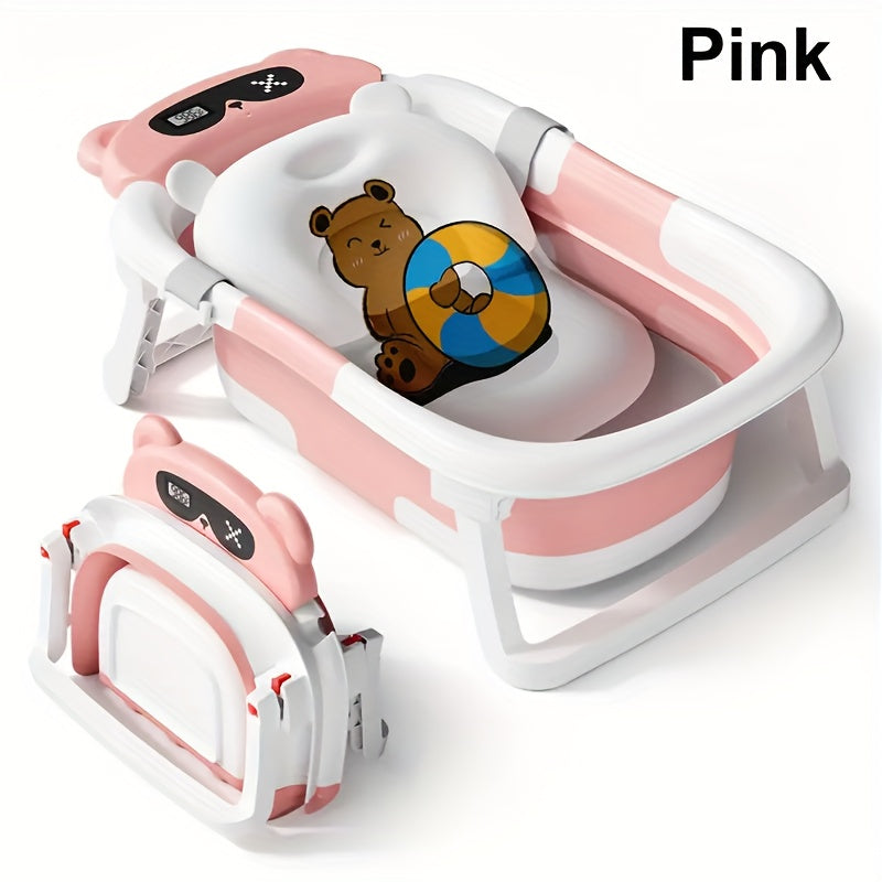 Foldable Baby Bathtub with Temperature Monitor, Portable Non-Slip Travel Bath Tub for Newborn to Toddler, Durable Collapsible Design for Home & Travel, Gray