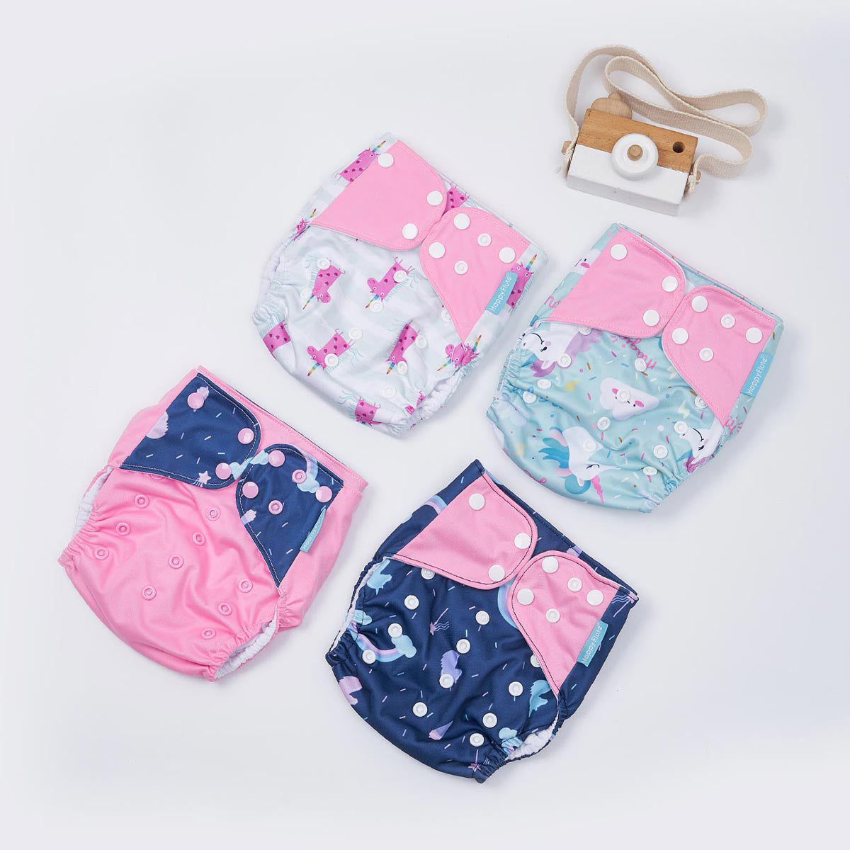 Happyflute 4-Pack Washable Reusable Cloth Diaper Covers, Adjustable Cloth Nappy Covers Fit 6.61–33.07 lbs, Eco-Friendly Reusable Diapers for Babies & Toddlers, Unicorn
