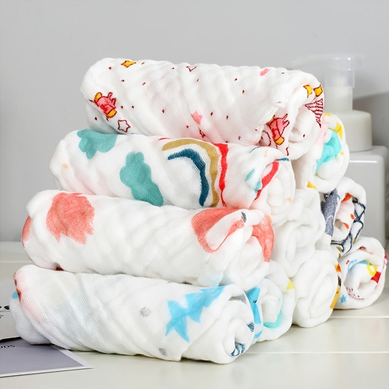 5-Pack Baby Muslin Washcloths, Soft Absorbent Face Cloths for Newborns, 10x10 Inch Natural Purified Baby Wipes Burp Cloths & Bath Towels, Random Pattern