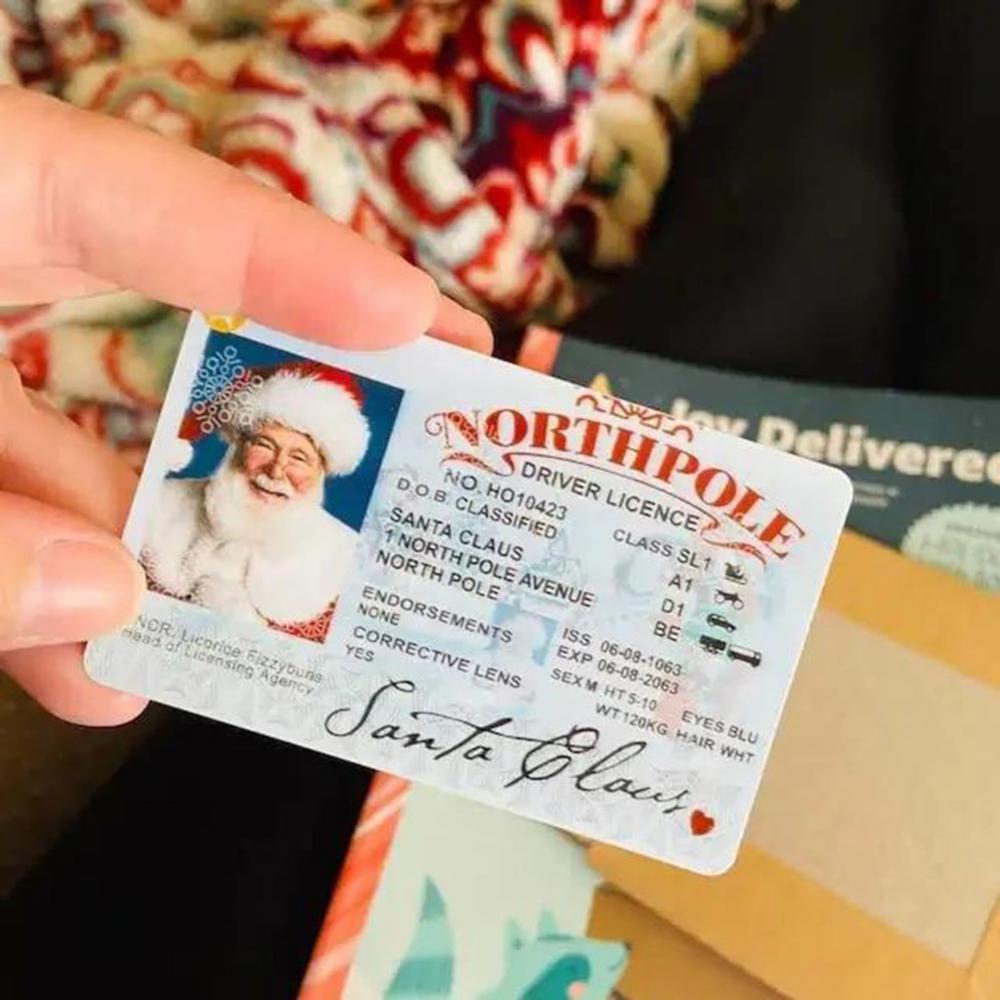 Santa Claus Virtual Sled Driving License - Novelty Christmas Game Prop & Play Prop - Funny Mini Cute Stocking Stuffer - Christmas & Halloween Party Favor - Models A, B, C & D