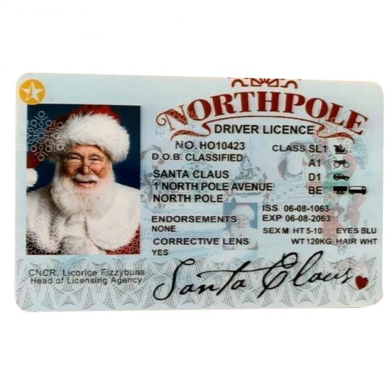 Santa Claus Virtual Sled Driving License - Novelty Christmas Game Prop & Play Prop - Funny Mini Cute Stocking Stuffer - Christmas & Halloween Party Favor - Models A, B, C & D