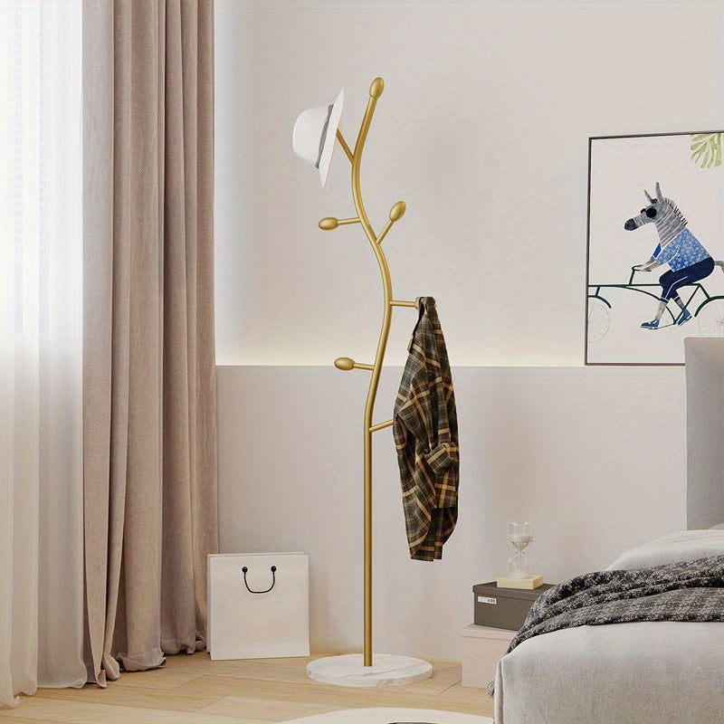 Nordic & Italian Style Floor-Standing Coat Rack - Marble S-Shaped Branch, Modern Clothes Hanger & Storage for Living Room & Bedroom - Golden, White & Black