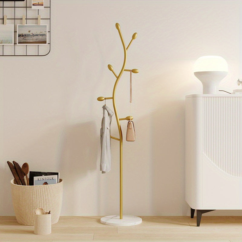 Nordic & Italian Style Floor-Standing Coat Rack - Marble S-Shaped Branch, Modern Clothes Hanger & Storage for Living Room & Bedroom - Golden, White & Black