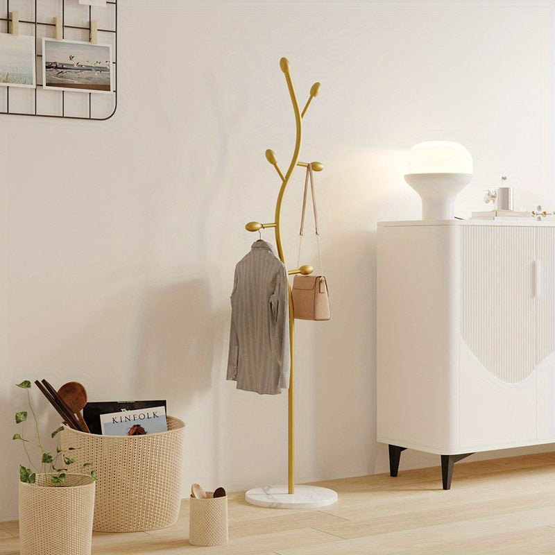 Nordic & Italian Style Floor-Standing Coat Rack - Marble S-Shaped Branch, Modern Clothes Hanger & Storage for Living Room & Bedroom - Golden, White & Black