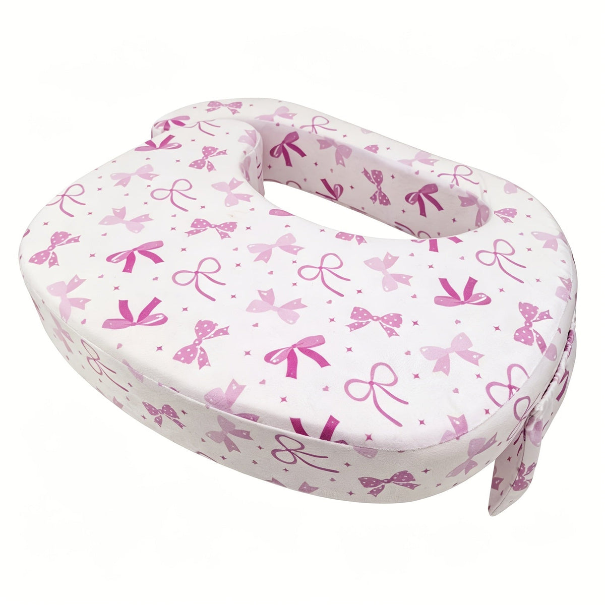 High-Support Nursing Pillow for Breastfeeding & Bottle Feeding, Ergonomic Lap Pillow with Spacious Comfort Surface for Newborns & Infants, 3 Styles Including Grey Stars Pink Bow & Beige Flowers