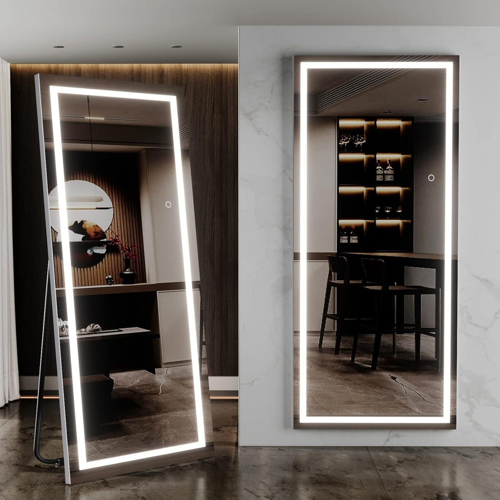 LED Lighted Full Length Mirror – Touch Control Free Standing Wall Mounted Leaning Full Body Mirror with Lights for Bedroom Dressing Room