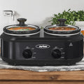 RoyalCraft Dual Slow Cooker & Buffet Server - 2 x 1.25QT Removable Ceramic Pots, Adjustable Temp, Stainless Steel Warmer for Parties & Entertaining - Black, Silver & Red