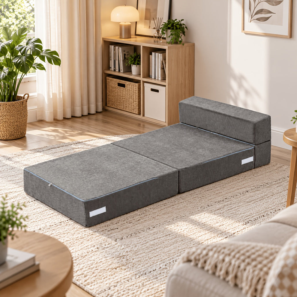 LILYPELLE Tri-Fold Sponge Mattress 63"×25.6"×6" Portable Folding Mattress Convertible Chair Floor Sofa & Sleeping Pad for Floor Camping & Guests – Brown Pink Grey White