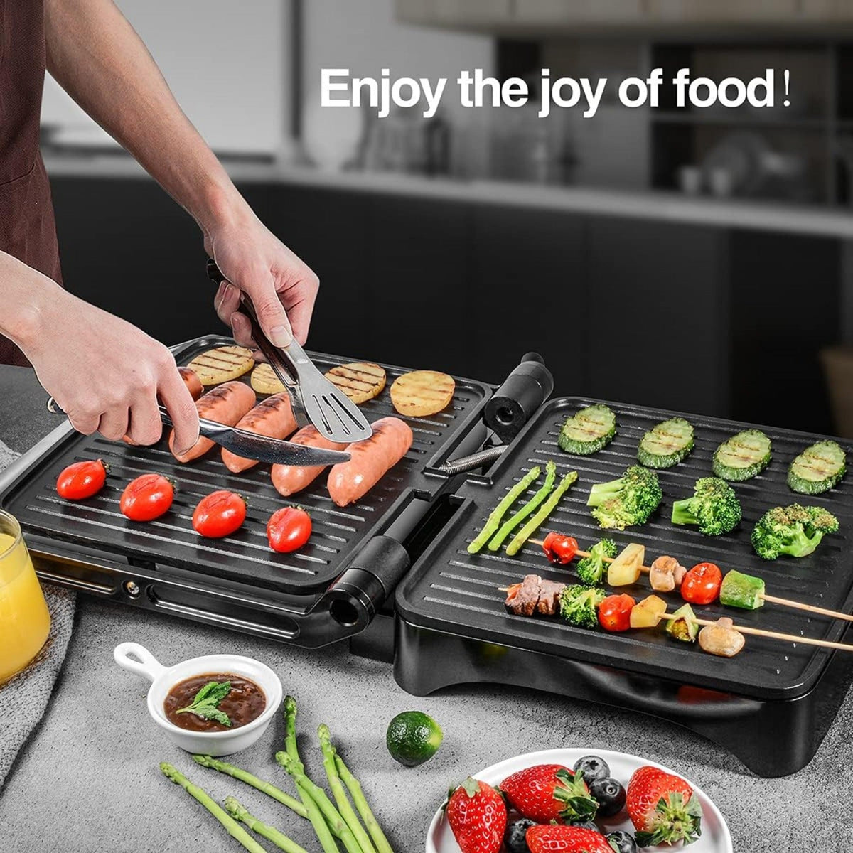 OSTBA 4-Slice Panini Press Grill Indoor Sandwich Maker – 1200W Non-Stick 180° Opens Temperature Control with Drip Tray for Sandwiches Steak BBQ