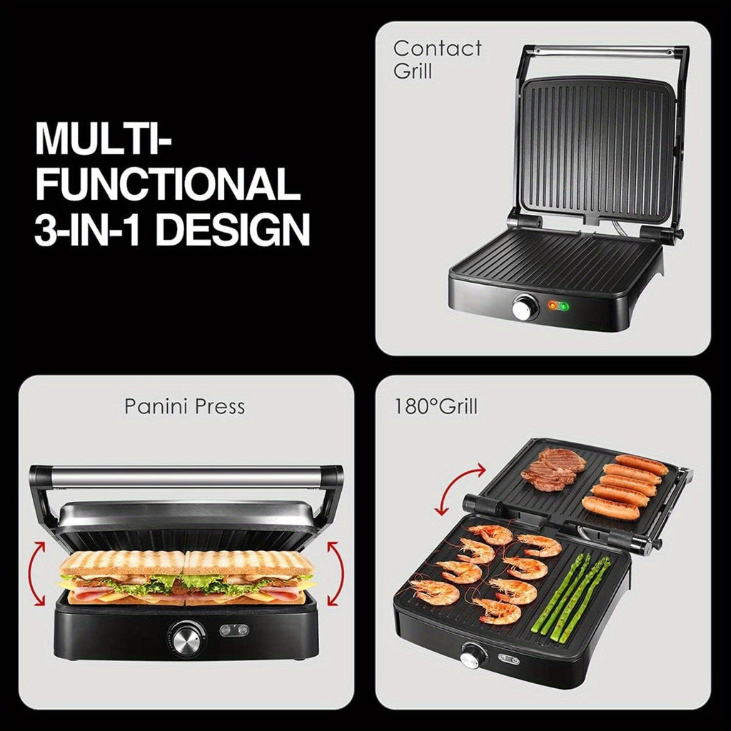 OSTBA 4-Slice Panini Press Grill Indoor Sandwich Maker – 1200W Non-Stick 180° Opens Temperature Control with Drip Tray for Sandwiches Steak BBQ
