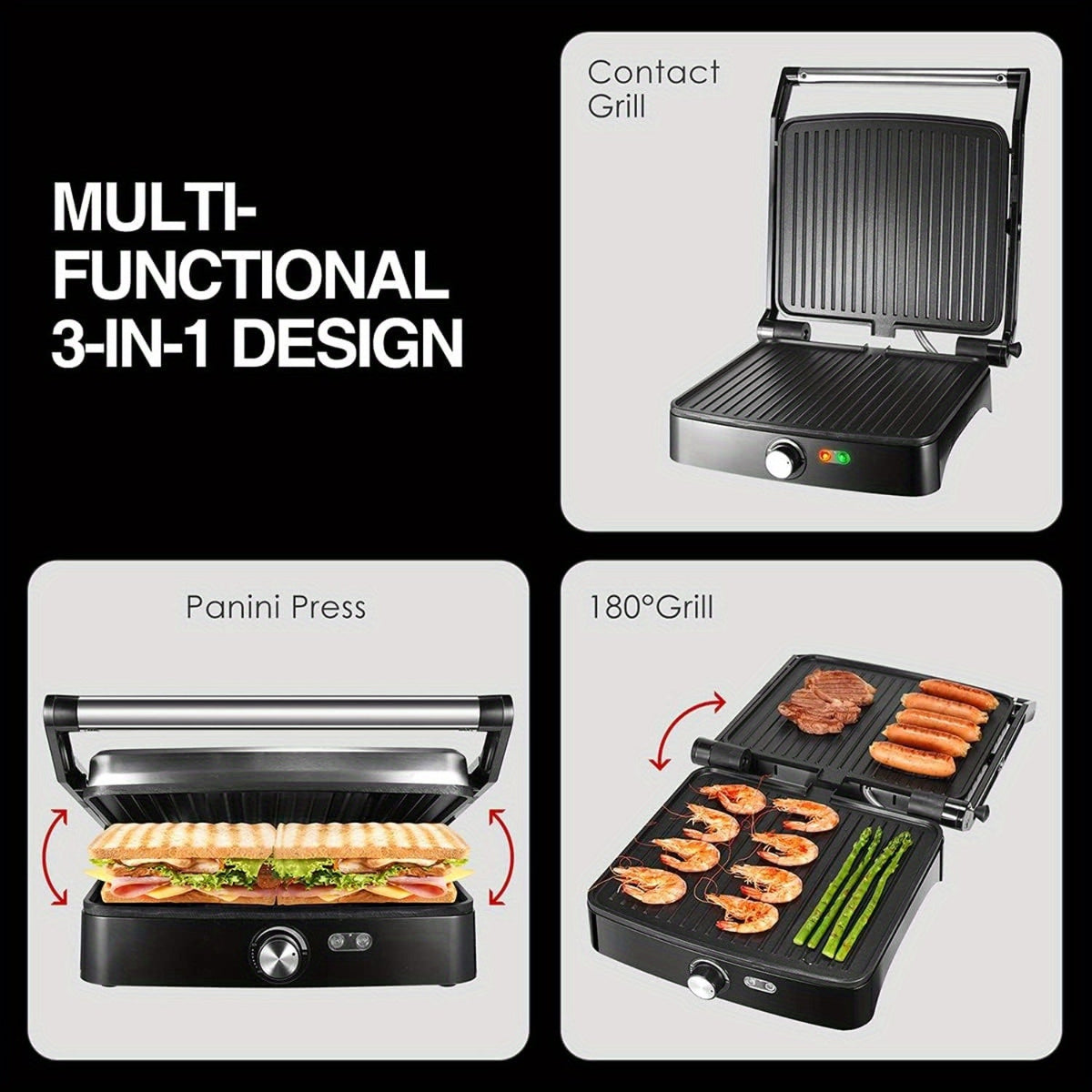 OSTBA 4-Slice Panini Press Grill Indoor Sandwich Maker – 1200W Non-Stick 180° Opens Temperature Control with Drip Tray for Sandwiches Steak BBQ