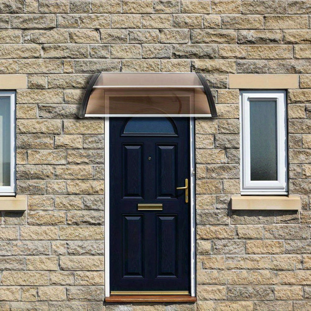 40x40 In Polycarbonate Acrylic Window & Door Awning Rain Canopy Eaves Cover FRP Frame Aluminum Bracket Washable – Brown Panel Black Bracket