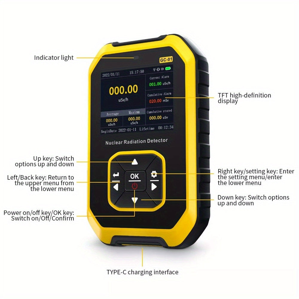 Geiger Counter Nuclear Radiation Detector - Portable Handheld Dosimeter with LCD Display for Beta, Gamma & X-Ray Radiation Monitoring