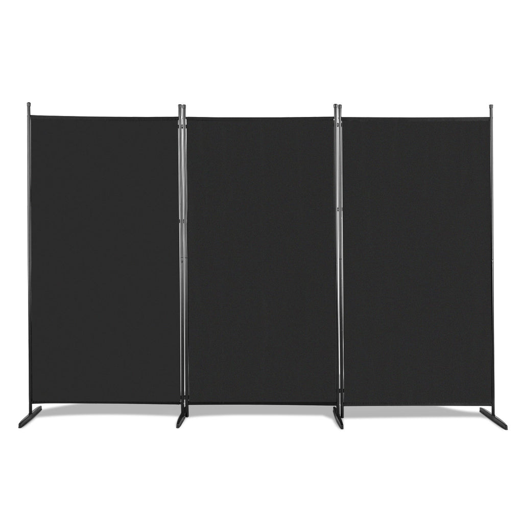 6FT 3-Panel Privacy Room Divider Screen – Foldable 160GSM Polyester Fabric Heavy Duty Carbon Steel Frame for Office Bedroom & Living Room in Black