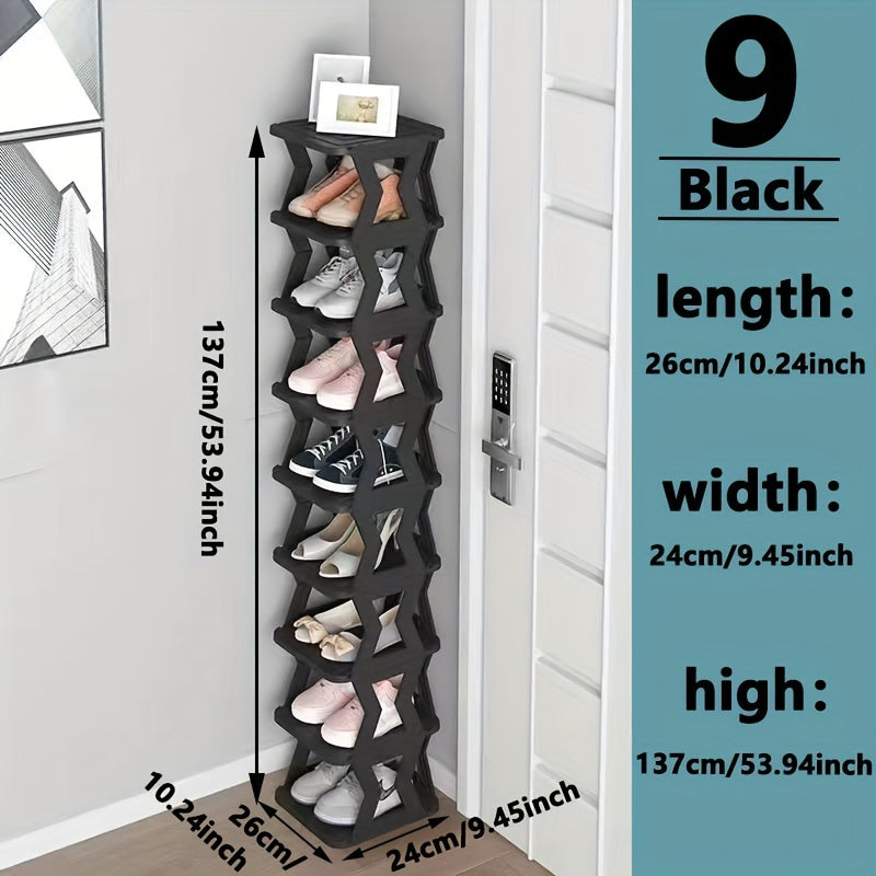 6 or 9 Tier Folding Shoe Rack for Entryway Hallway Bedroom - Space Saving Removable Narrow Shoe Organizer for Home Dorm Living Room, Holds Shoes Keys & Small Items, Black, 2 Size Options