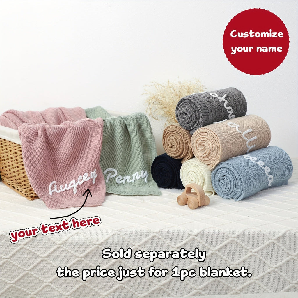 Personalized Hand-Embroidered Baby Name Knitted Blanket, Custom Name & Birthday Keepsake Blanket, 17 Color Options, Unique Baby Shower Birthday & Newborn Gift