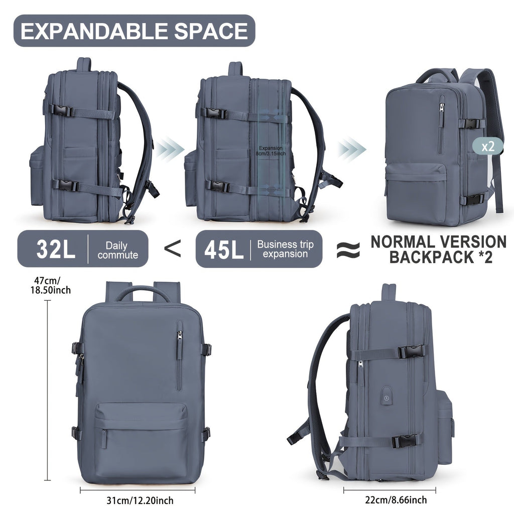 Expandable Cabin Bag & Travel Backpack - Under-Seat, Ryanair & EasyJet Approved, Budget Airline-Friendly, Shoe Compartment, Zippered - Blue, Purple Taro, Purple & Lotus Pink