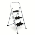 3-Step Folding Step Stool Ladder – 500 LB Capacity Wide Anti-Slip Pedal Handgrip Lightweight Portable Steel for Home Kitchen & Workshop in White & Black