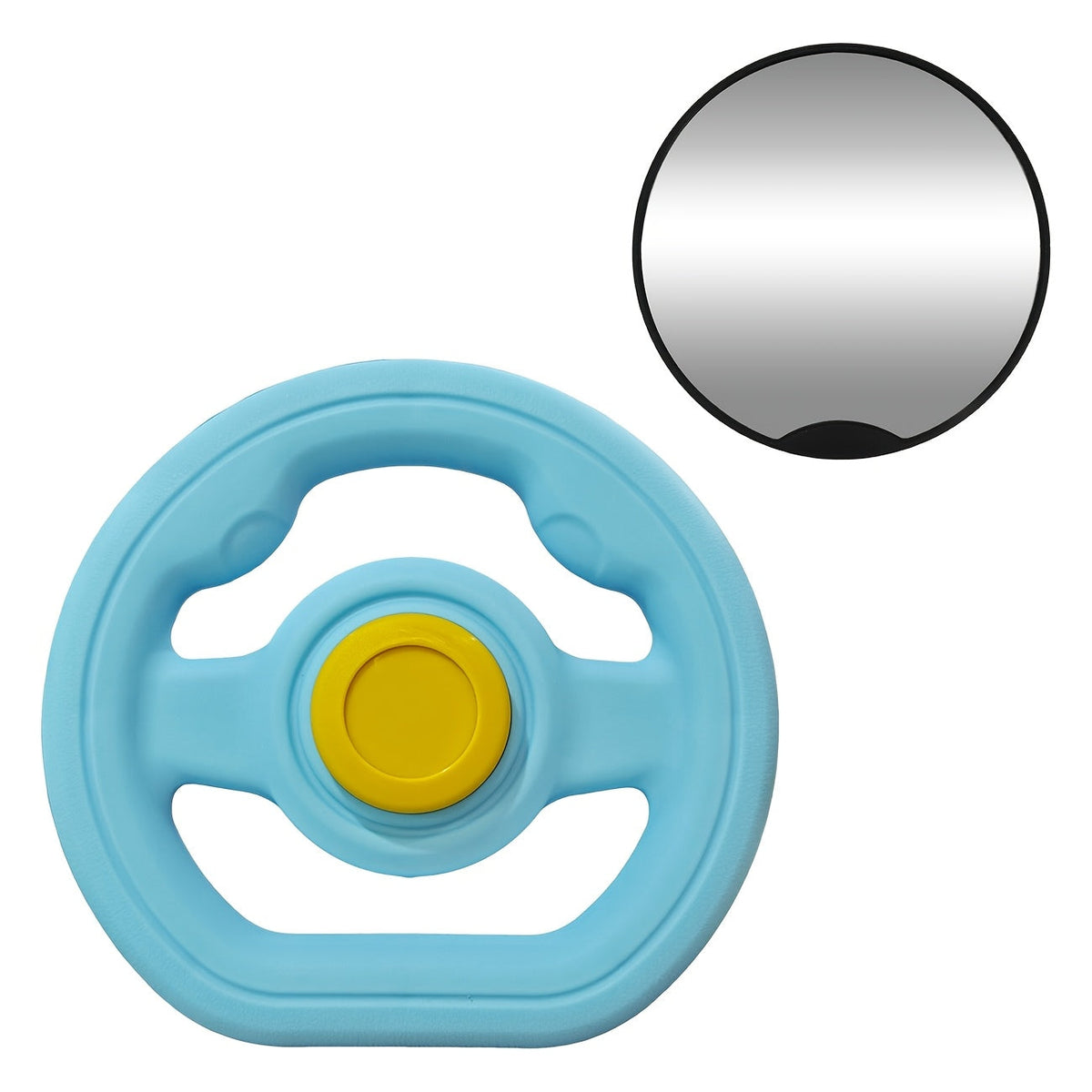 Baby Stroller Toy Steering Wheel with Safety Mirror & Stroller Clips, Adjustable Detachable Simulation Driving Wheel for Strollers & Shopping Carts, Toddler Activity Accessory