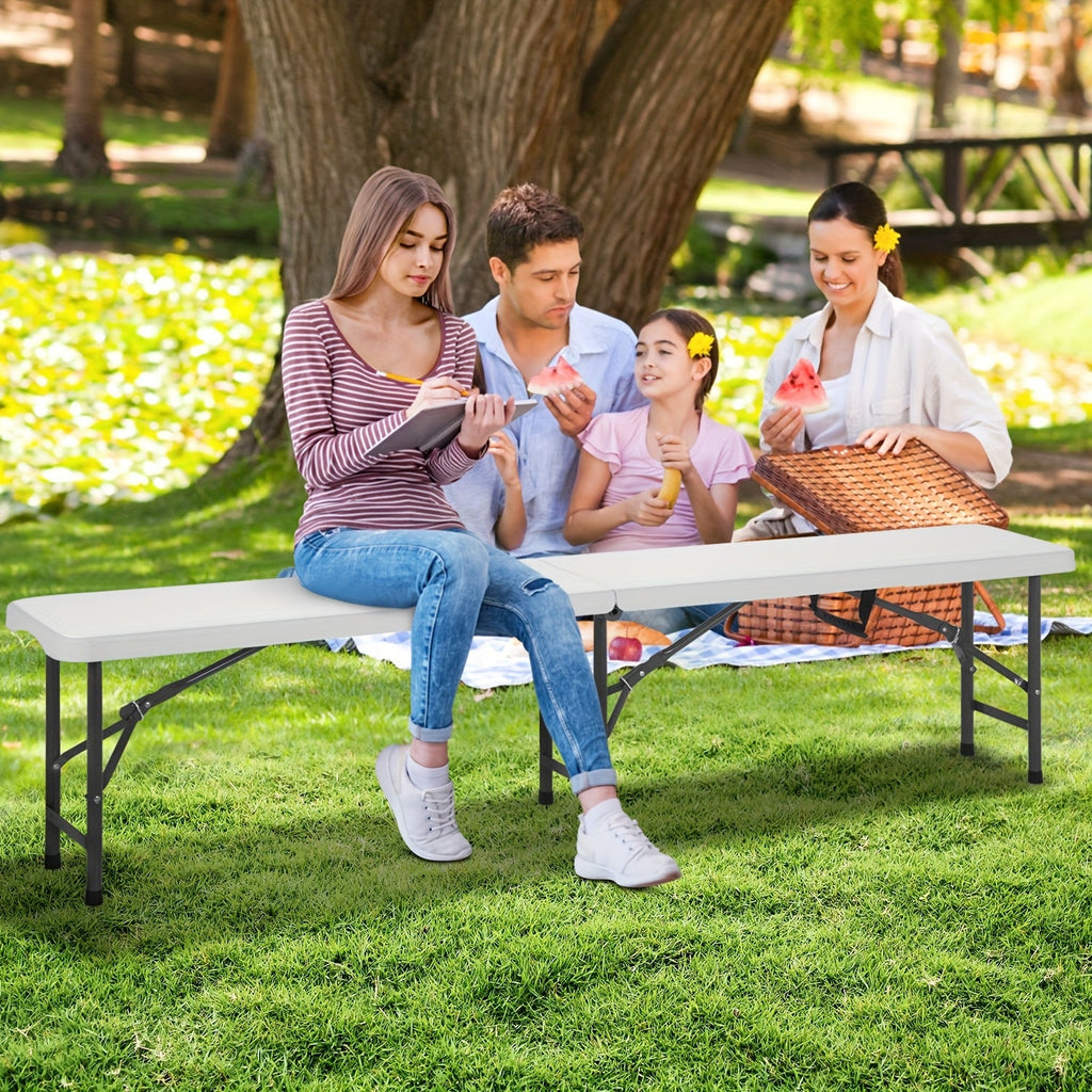 6-Foot Heavy-Duty Folding Bench, Plastic Seat, Metal Legs, Lightweight & Sturdy, for Outdoor & Indoor Use, Camping, Picnics, Parties, Weddings, Tailgating, Easy Fold & Store