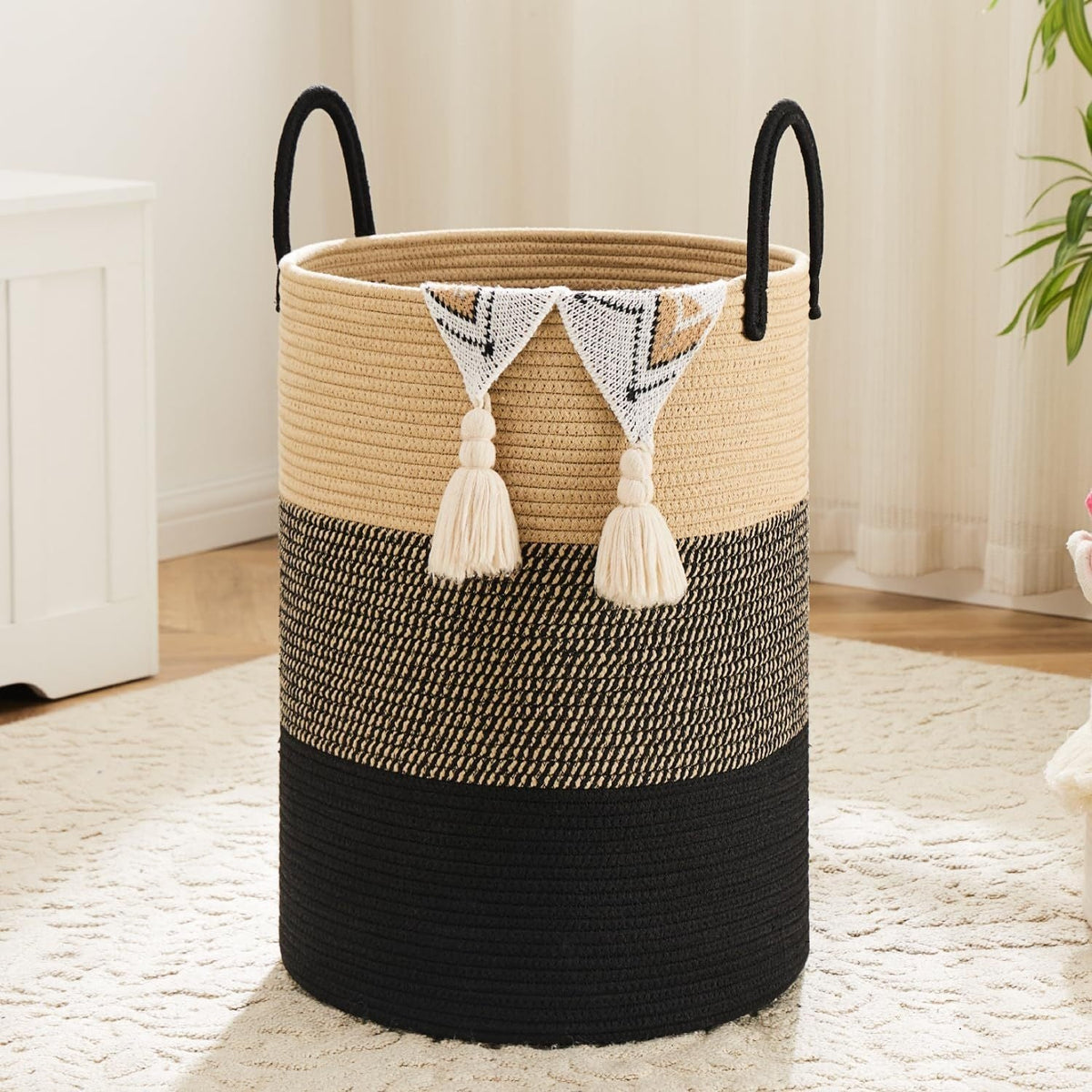 Collapsible Cotton Rope Woven Laundry Basket, Natural Elegant Laundry Hamper for Bathroom Nursery & Living Room, Versatile Storage for Clothes Toys & Blankets, 40L 60L 80L 100L, 9 Colors