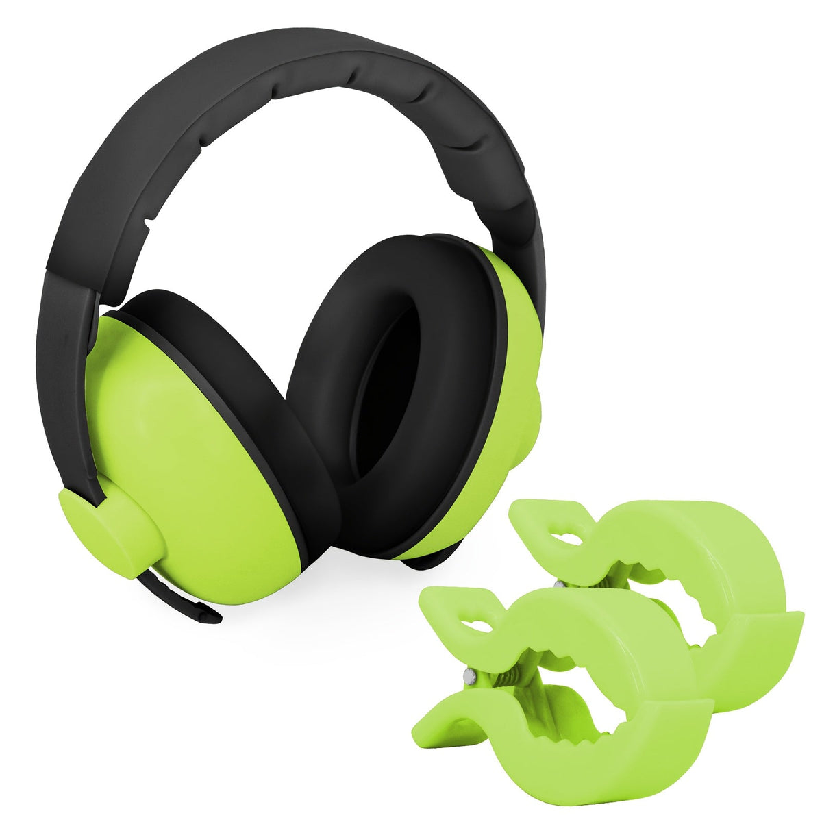 Portable Ear Muff with 2 Baby Stroller Fixing Clips, Soft Padded Adjustable Headband Ear Cover for Outdoor Travel & Camping, Removable Stroller Blanket Sunshade Clip Accessory Set