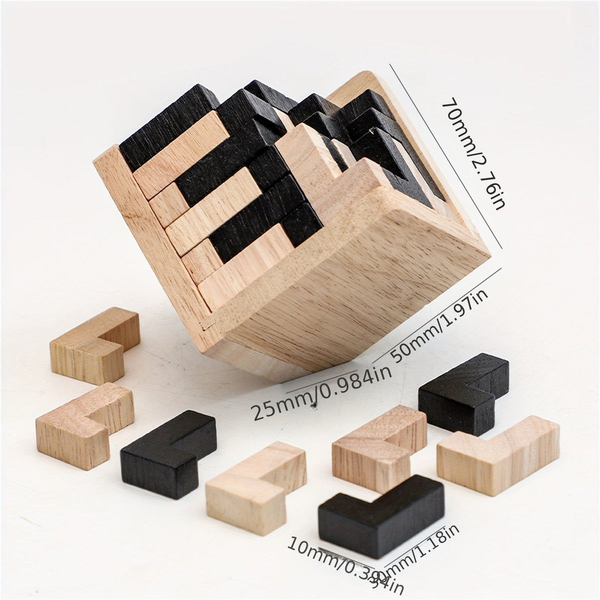 YIDIEMO 54-Piece Wooden Brain Teaser Puzzle Cube, L-Shaped Jigsaw Logic Puzzle for Kids, Early Intelligence Development Educational Toy, Fun Birthday & Holiday Gift