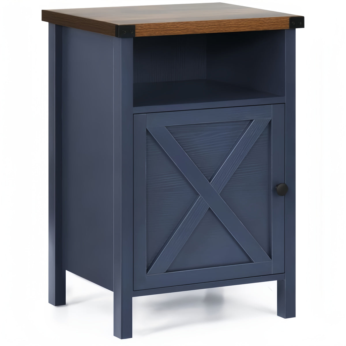 Farmhouse Nightstand with Barn Door and Shelf 23.7x15.8 Inch Rustic Modern Bedside End Table Narrow Entryway Table for Bedroom Living Room Navy Blue Grey White Oak Black 1 or 2 Pack