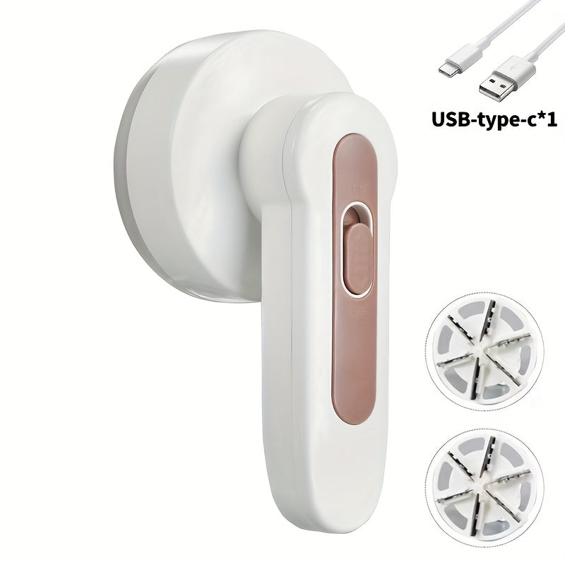Portable Rechargeable Fabric Shaver & Lint Remover - Cleaning Brush, Spare Blade & USB Cable Included - Removes Lint Balls, Bobbles & Fuzz - Clothes, Furniture & Carpet - White