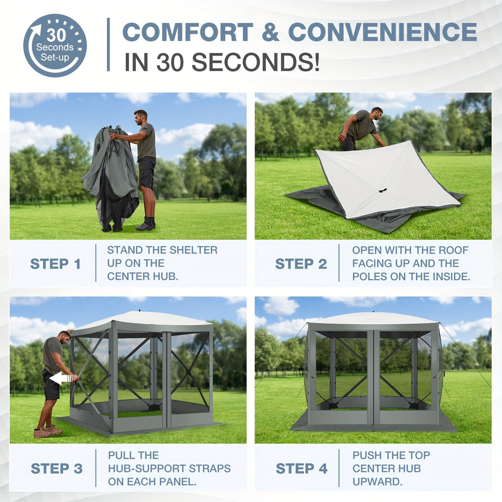 8x8 Pop-Up Gazebo with Mesh Tent Portable Outdoor Canopy with Tote Bag & Ground Stakes for Camping Garden Picnic & Backyard – Brown, Khaki, Blue & Grey