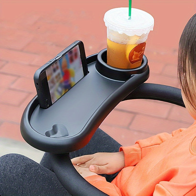 3-in-1 Stroller Cup Holder with Phone Holder & Snack Tray, Universal Bottle Holder for Stroller Walker Bike & Scooter, Compatible with UPPAbaby Nuna Bugaboo Doona, Black