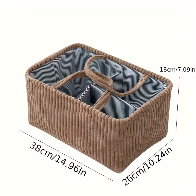 Foldable Multi-Pocket Diaper Bag & Storage Basket, Large Capacity Nursery Organizer with Compartments & Dividers for Clothes Toys & Outings, Corduroy Styles in Gray White & Brown