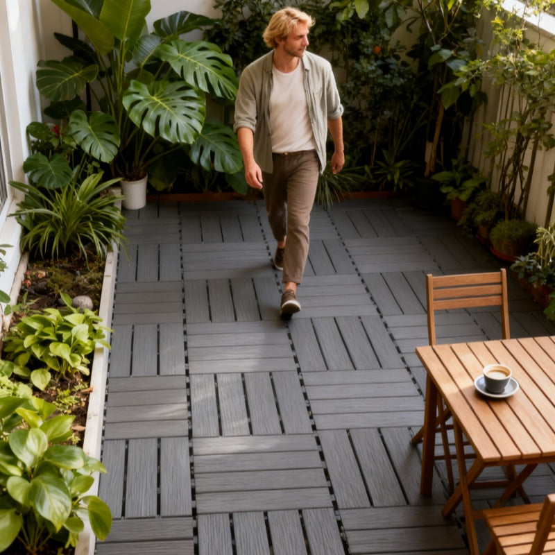 Interlocking Plastic Floor Tiles 44-Piece 12-Inch – Waterproof All-Weather PP Deck Tiles for Patio Balcony Pool Side Backyard Indoor Outdoor in Gray & Red