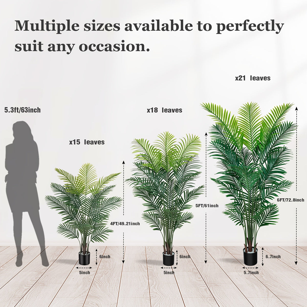 Artificial Palm Tree 4/5/6ft – UV-Resistant Faux Areca Palm with Realistic Dense Leaves & Black or White Planter Option for Living Room Patio Office Commercial Decor
