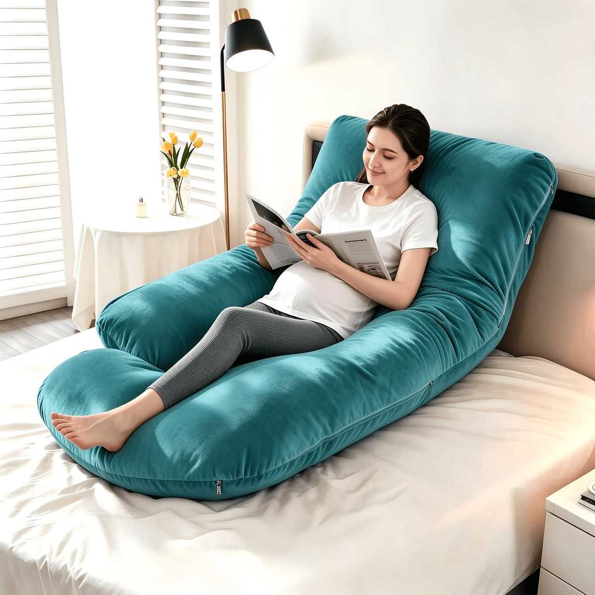 U-Shaped & J-Shaped Pregnancy Pillow, Full Body Maternity Pillow with Removable Cover for Full-Body Support, Machine Washable, All-Season Comfort, Multiple Styles & Colors