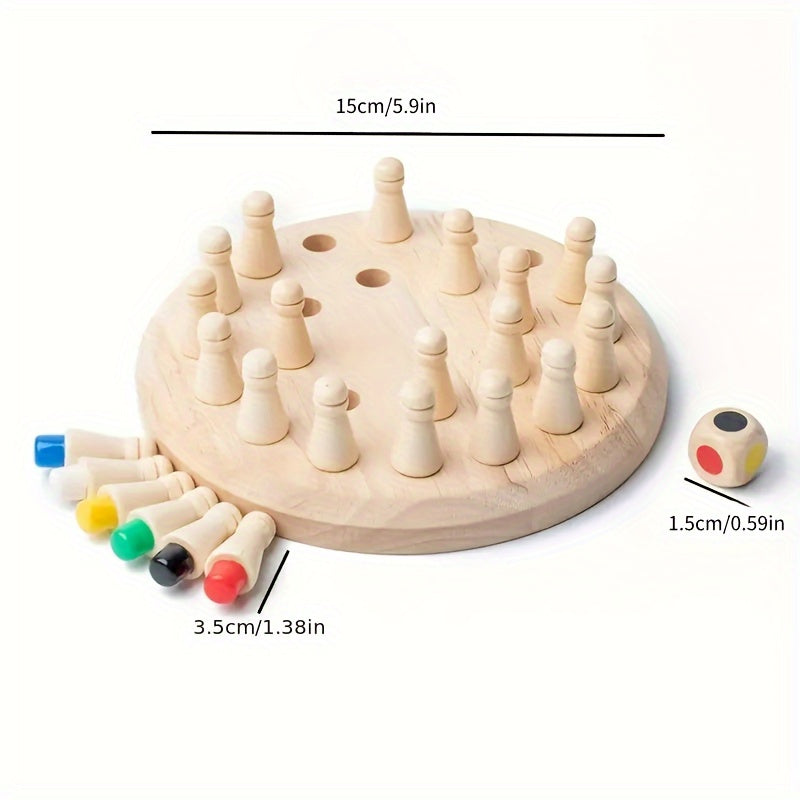 FHZUG Educational Wooden Memory Matching Game - Chess Board with Colorful Pegs, Memory Skills Puzzle for Kids - Classic Durable Design - Holiday & Birthday Gift