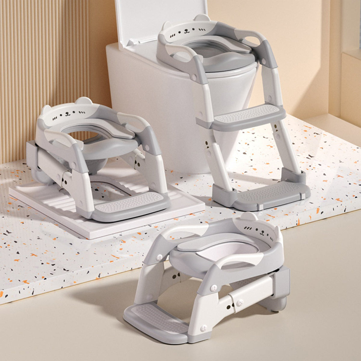 3-in-1 Potty Training Seat, Training Toilet & Potty Chair for Toddlers, Height Adjustable Foldable with Splash Guard & Anti-Slip Steps for Boys & Girls, 4 Colors Including Purple Green Grey & Blue