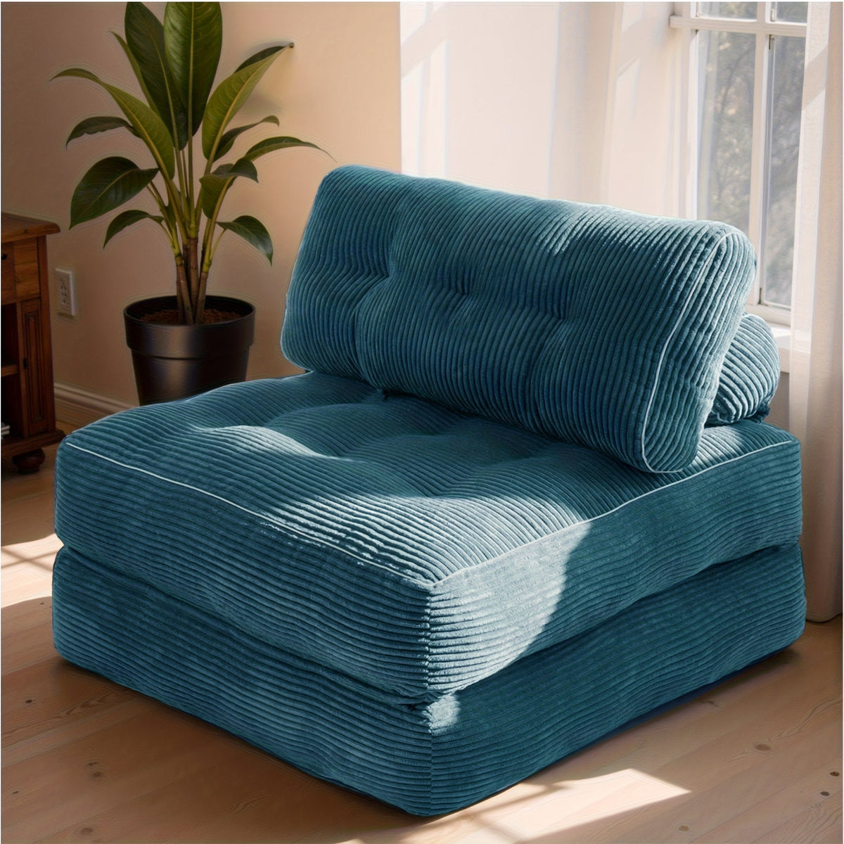 Folding Sofa Bed Convertible Sleeper Chair for Adults, Foam Filling Floor Couch with Pillow, Single Size Floor Mattress Fold Out Bed, Grey White Black Pink Blue Brown