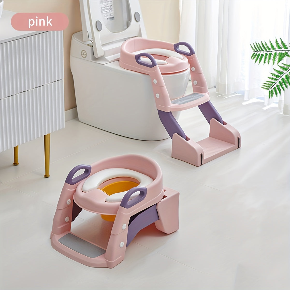 Cochildor Potty Training Seat, Adjustable Toddler Toilet Potty Chair with Sturdy Non-Slip Step Stool Ladder, Handles & Splash Guard, Safe & Stable Potty Training Chair for Boys & Girls, Blue, Grey & Pink