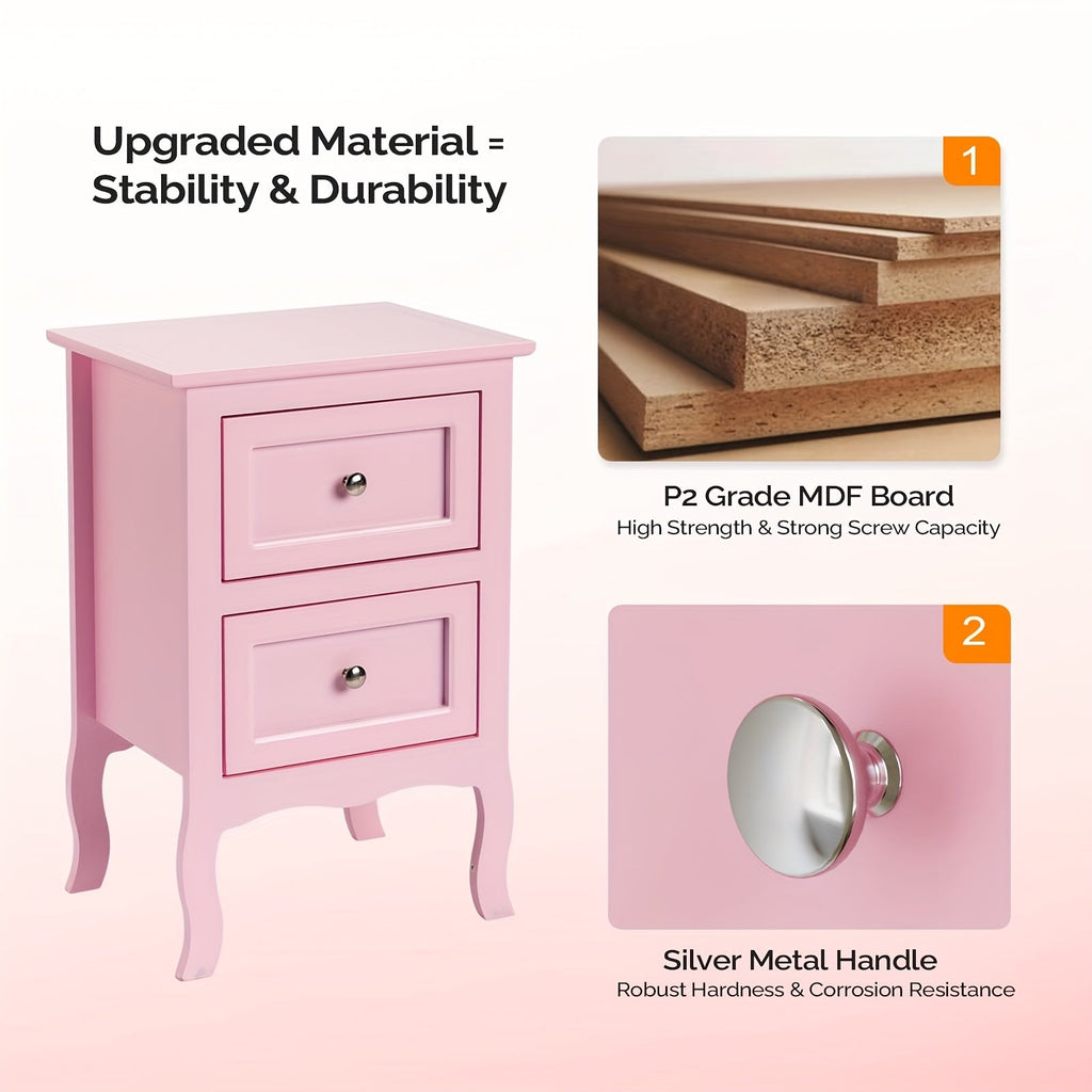Nightstand with Drawers – Small Bedside Table for Bedroom Small Spaces in Forest Green White Blue Pink Navy Blue (Set of 1 or 2)