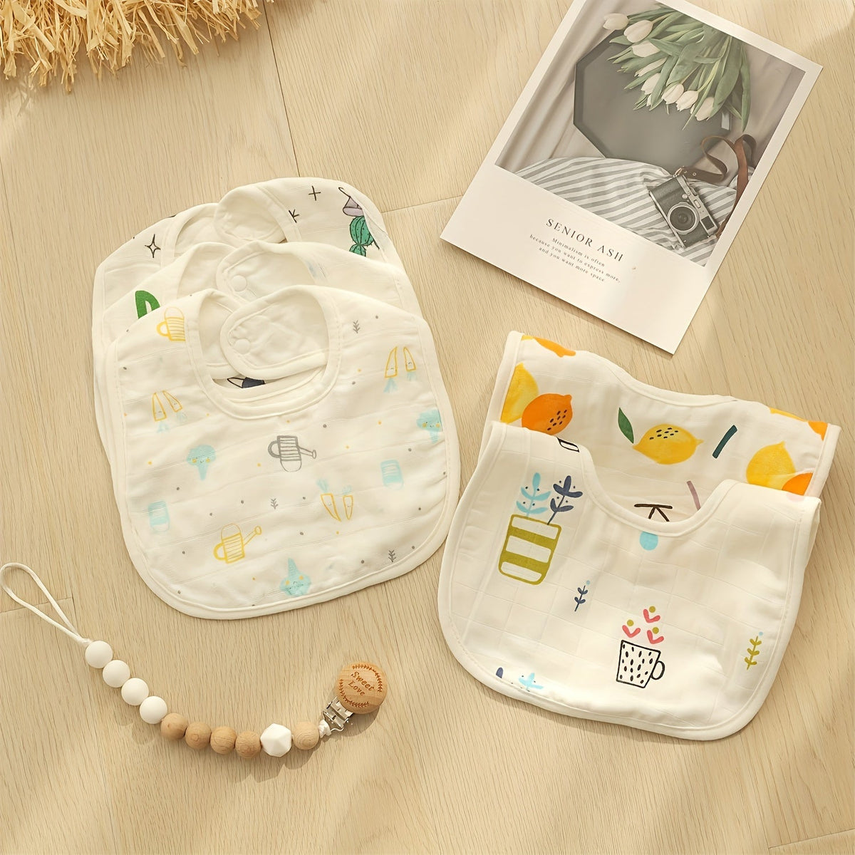 10-Piece Random Floral Pattern Gauze Baby Drool Bibs, Soft Muslin Feeding Bibs with Cute Floral Design for Infant Girls & Boys, Random Pattern Assortment