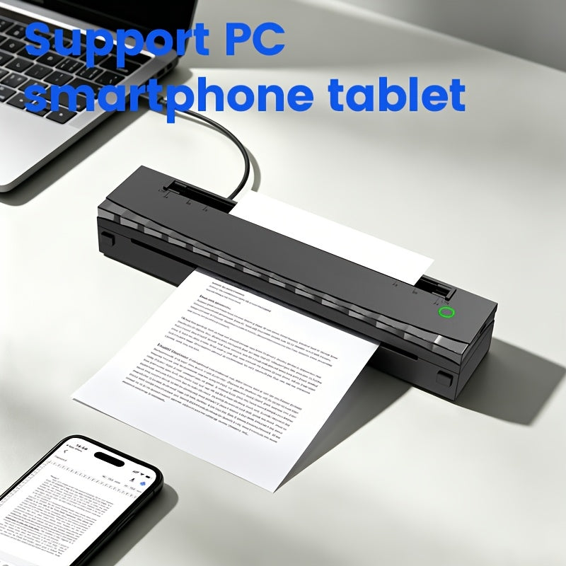 Portable A4 Wireless Thermal Tattoo Stencil Printer - Inkless, Rechargeable, Supports Transfer Paper Roll & Fanfold, Compatible with Android, iOS, Laptop & Tablet - Black