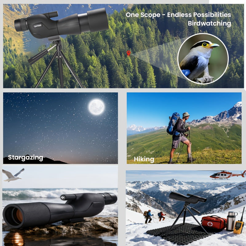 25-75x60 Portable Spotting Scope with Tripod & Phone Adapter - High Magnification Angled Eyepiece Monocular Telescope for Bird Watching, Shooting, Wildlife Viewing, Outdoor Travel & Camping